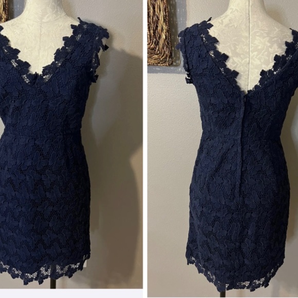 Lilly Pulitzer Dress 4 Navy Blue Cotton Sheath V Neck Back Sleeveless - Picture 11 of 11
